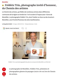 Article du Dauphiné Libéré du 23 septembre 2023 sur Frédéric Trin, invité d'honneur du Chemin des artistes à Montélier